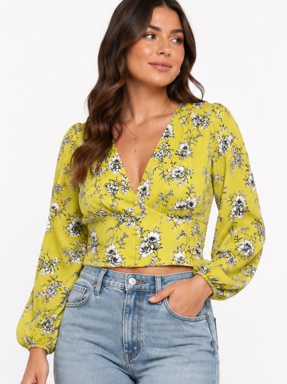 Floral Wrap Crop Top - Yellow